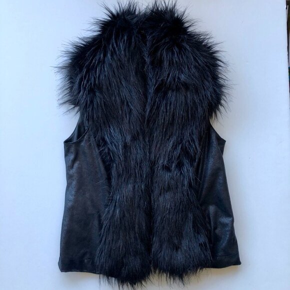 INC International Concepts Black Long Faux Fur Vest & Fabric Back to Layer  S - Picture 11 of 16